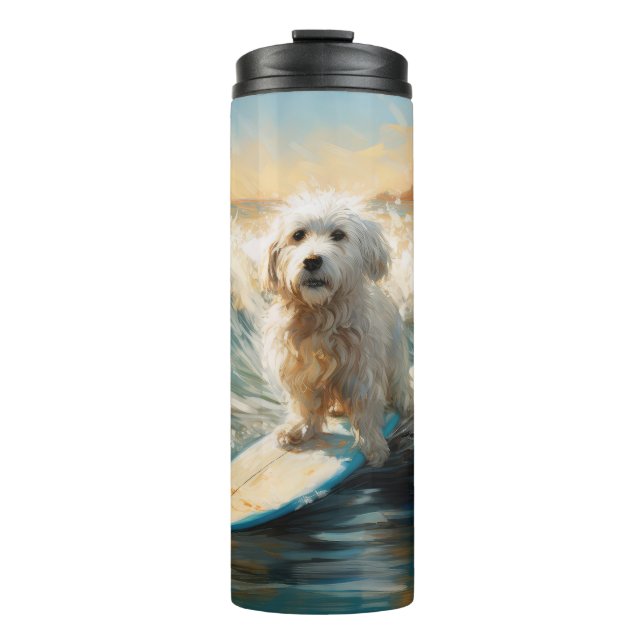 Coton De Tulear Beach Surfing Painting Thermal Tumbler (Front)