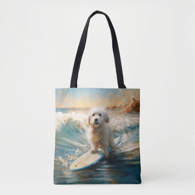 Coton De Tulear Beach Surfing Painting Tote Bag (Front)