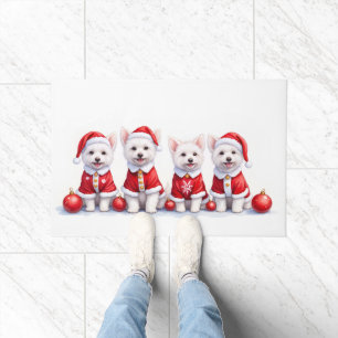 Coton de Tulear Christmas Dress Santa Hat Doormat
