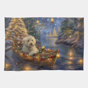 Coton De Tulear Christmas Festive Voyage Tea Towel