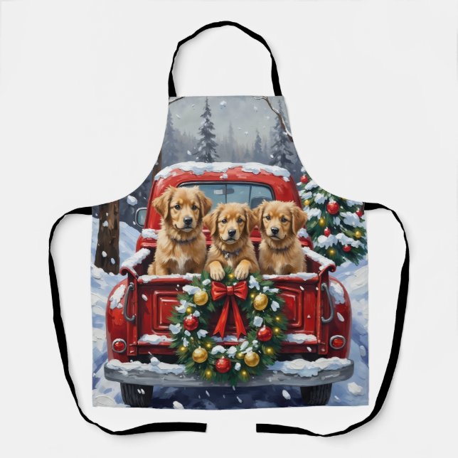Coton de Tulear Christmas Red Truck Holiday Apron (Front)
