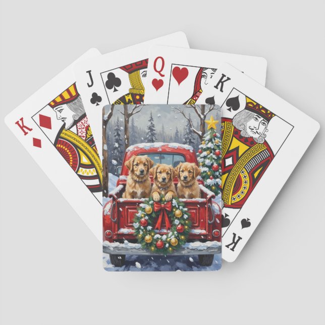 Coton de Tulear Christmas Red Truck Holiday Playing Cards (Back)