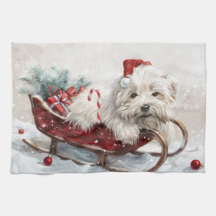 Coton De Tulear Dog Christmas Festive Tea Towel