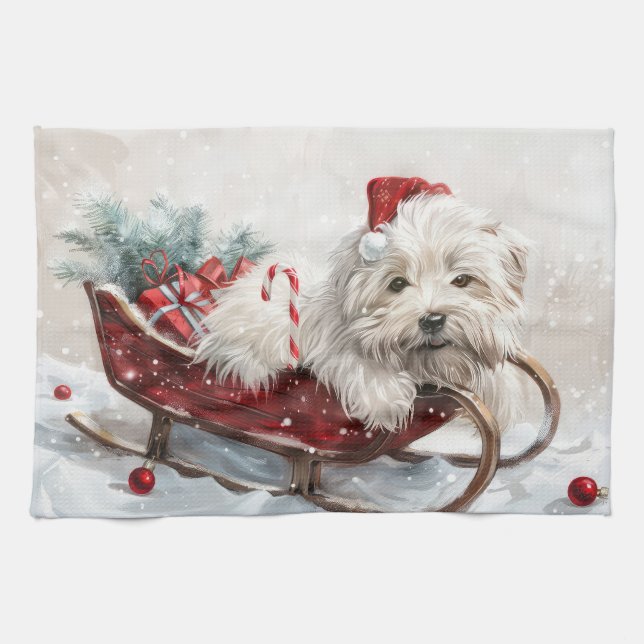 Coton De Tulear Dog Christmas Festive Tea Towel (Horizontal)