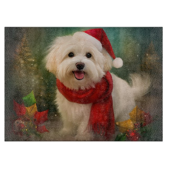 Coton De Tulear Dog in Snow Christmas Cutting Board (Front)