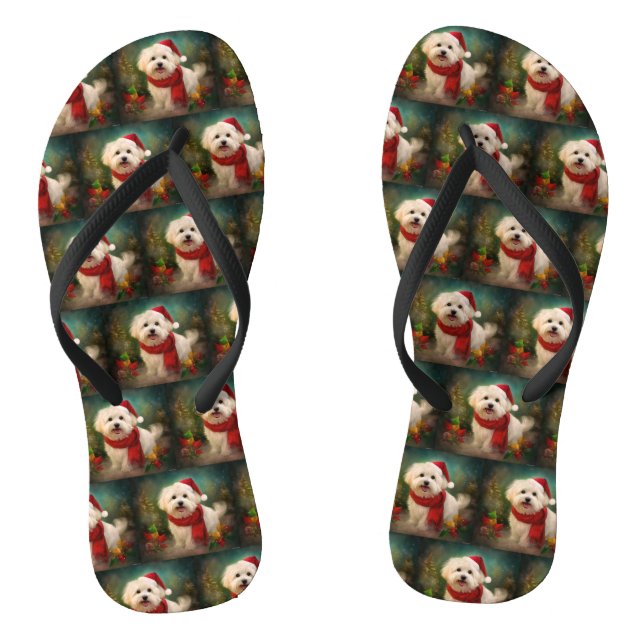Coton De Tulear Dog in Snow Christmas Jandals (Footbed)