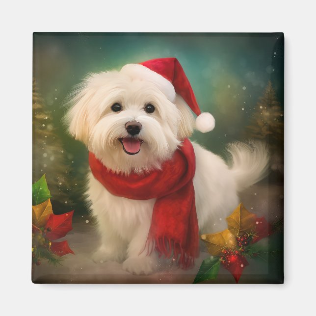 Coton De Tulear Dog in Snow Christmas Magnet (Front)