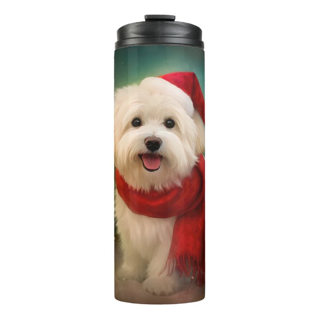 Coton De Tulear Dog in Snow Christmas Thermal Tumbler (Front)