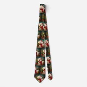 Coton De Tulear Dog in Snow Christmas Tie