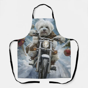 Coton De Tulear Dog Riding Motorcycle Christmas  Apron