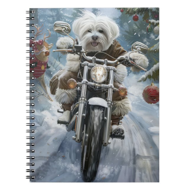 Coton De Tulear Dog Riding Motorcycle Christmas  Notebook (Front)