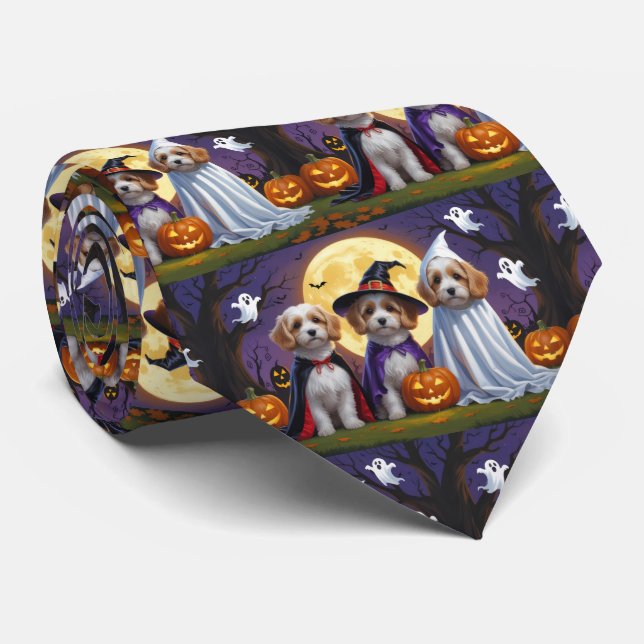 Coton De Tulear Dogs Pumpkin Halloween Funny  Tie (Rolled)
