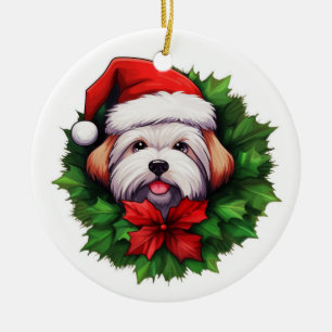 Coton-de-tulear Holiday Wreath Ceramic Tree Decoration