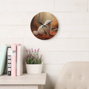 Coton De Tulear in Autumn Leaves Fall Inspire  Large Clock