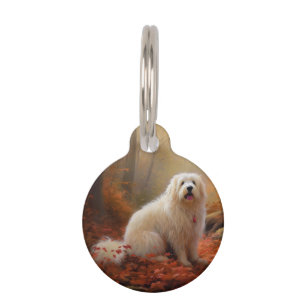 Coton De Tulear in Autumn Leaves Fall Inspire Pet Tag