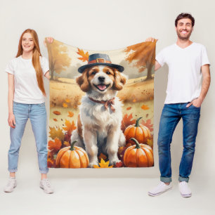 Coton De Tulear In Autumn Leaves Thanksgiving Art Fleece Blanket