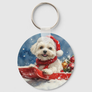 Coton De Tulear in Sledge Let it Snow Christmas Key Ring