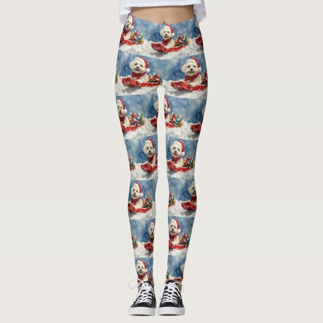 Coton De Tulear in Sledge Let it Snow Christmas Leggings (Front)