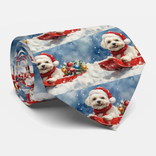 Coton De Tulear in Sledge Let it Snow Christmas Tie (Rolled)