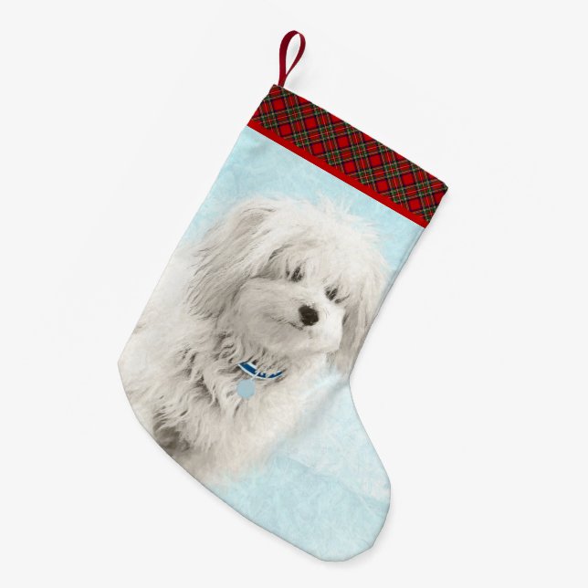 Coton de Tulear Painting - Cute Original Dog Art Small Christmas Stocking (Front (Hanging))