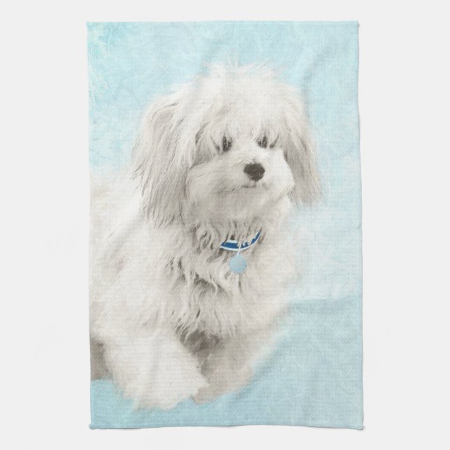 Coton de Tulear Painting - Cute Original Dog Art Tea Towel (Vertical)