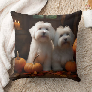 Coton De Tulear Puppy Autumn Delight Pumpkin Cushion