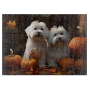 Coton De Tulear Puppy Autumn Delight Pumpkin Cutting Board