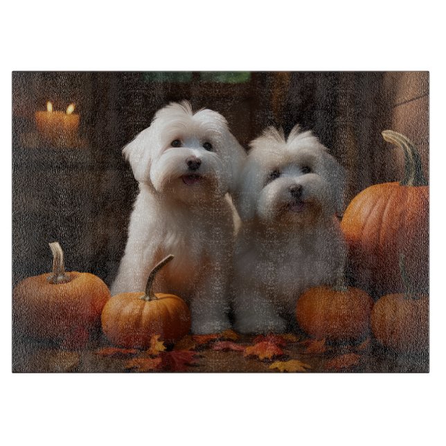 Coton De Tulear Puppy Autumn Delight Pumpkin  Cutting Board (Front)