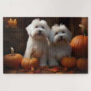 Coton De Tulear Puppy Autumn Delight Pumpkin Jigsaw Puzzle