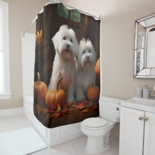 Coton De Tulear Puppy Autumn Delight Pumpkin  Shower Curtain