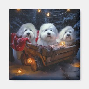 Coton De Tulear Snowy Sleigh Christmas Decor Magnet
