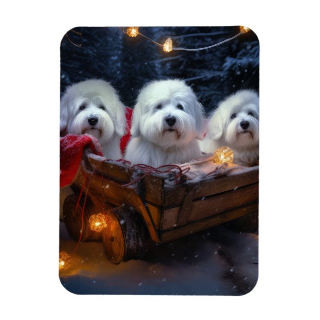 Coton De Tulear Snowy Sleigh Christmas Decor  Magnet (Vertical)