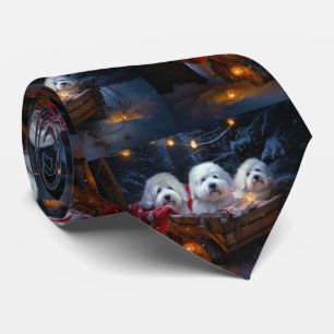 Coton De Tulear Snowy Sleigh Christmas Decor Tie