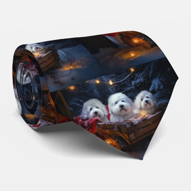 Coton De Tulear Snowy Sleigh Christmas Decor  Tie (Rolled)