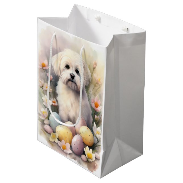 Coton De Tulear with Easter Eggs Holiday Medium Gift Bag (Front Angled)