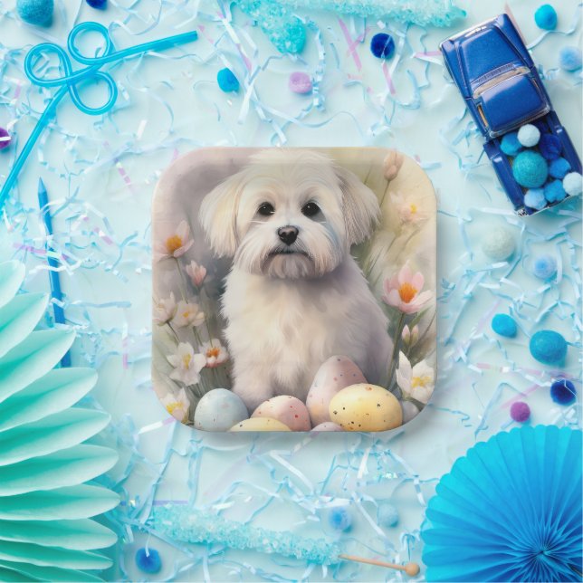 Coton De Tulear with Easter Eggs Holiday Paper Plate (Party)