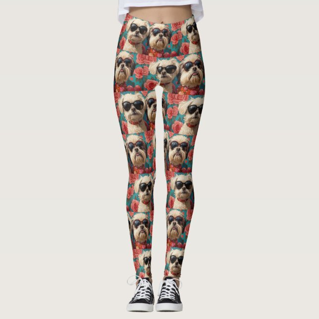 Coton De Tulear With Heart Roses Valentine's Day Leggings (Front)