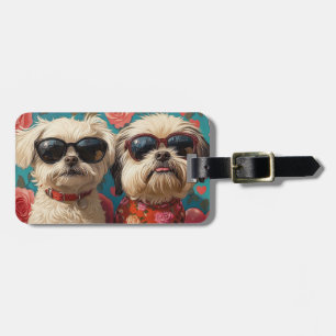 Coton De Tulear With Heart Roses Valentine's Day Luggage Tag