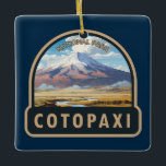 Cotopaxi National Park Ecuador Travel Art Vintage Ceramic Ornament<br><div class="desc">Cotopaxi vector artwork design. The park is a large,  forested area in Ecuador spanning parts of Cotopaxi,  Pichincha and Napo provinces. It’s known for the active,  snow-capped Cotopaxi volcano and vast Limpiopungo Lake.</div>