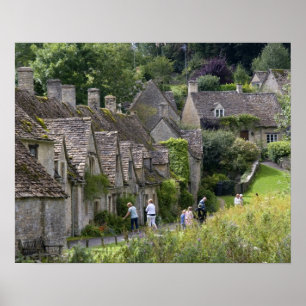Cotswold stone cottages in the village of poster