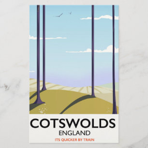 Cotswolds landscape railway travel poster stationery