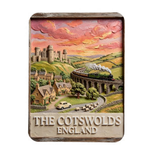 Cotswolds Steam Train Castle Countryside England Magnet