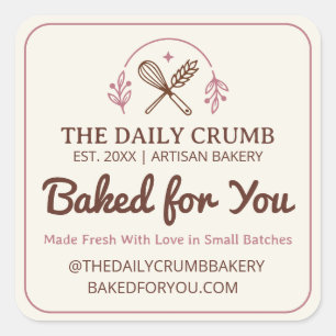 Cottage Bakery Label Square Whisk Wheat Sticker