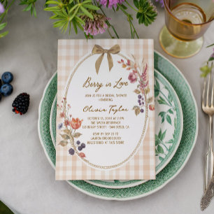Cottage Berry in Love  Gingham Bridal Shower Invitation
