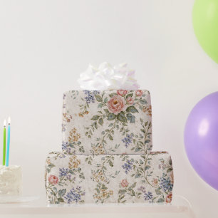 Cottage Blush Blue Floral Pattern Wrapping Paper
