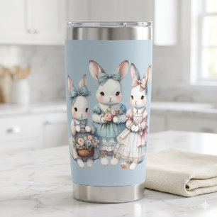 Cottage Bunny Sisters Watercolor Illustration Insulated Tumbler