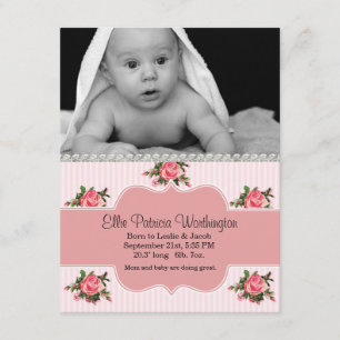 Cottage Chic Baby Girl Birth Announcement