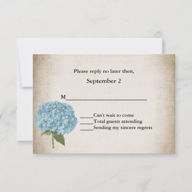 Cottage Chic Hydrangea Wedding RSVP Card (Front)