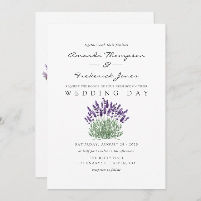 Cottage Chic Lavender Wedding Invitation (Front/Back)