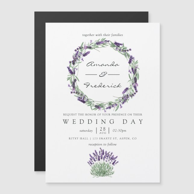Cottage Chic Lavender Wedding Magnetic Invitation (Front/Back)